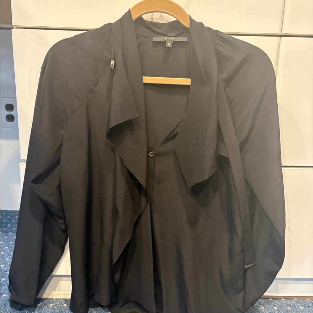 Gucci Black Draped Open-Front Blazer Jacket
